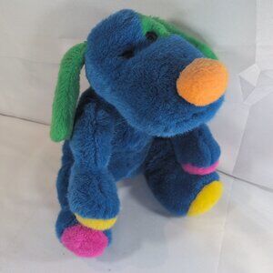 Vintage 1999 Liberty Toy Plush Puppy Floppy Blue Stuffed Animal Hound ColorBlock